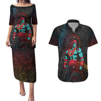 Hawaiian Demigod Maui Couples Matching Puletasi and Hawaiian Shirt Polynesian Mythology LT05 Black - Polynesian Pride