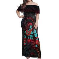 Hawaiian Demigod Maui Off Shoulder Maxi Dress Polynesian Mythology LT05 Women Black - Polynesian Pride