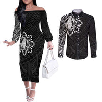 Philippines Tribal Couples Matching Off The Shoulder Long Sleeve Dress and Long Sleeve Button Shirt King Lapu Lapu Black Version LT05 Black - Polynesian Pride
