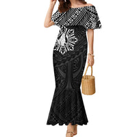 Philippines Tribal Family Matching Mermaid Dress and Hawaiian Shirt King Lapu Lapu Black Version