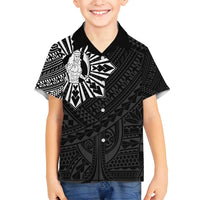 Philippines Tribal Family Matching Off Shoulder Short Dress and Hawaiian Shirt King Lapu Lapu Black Version