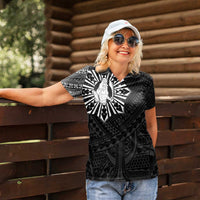 Philippines Tribal Women Polo Shirt King Lapu Lapu Black Version