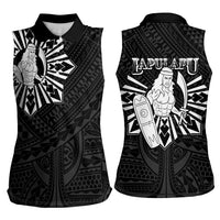 Philippines Tribal Women Sleeveless Polo Shirt King Lapu Lapu Black Version
