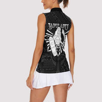 Philippines Tribal Women Sleeveless Polo Shirt King Lapu Lapu Black Version