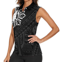 Philippines Tribal Women Sleeveless Polo Shirt King Lapu Lapu Black Version