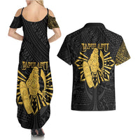 Philippines Tribal Couples Matching Summer Maxi Dress and Hawaiian Shirt King Lapu Lapu Gold Version