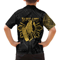 Philippines Tribal Family Matching Off The Shoulder Long Sleeve Dress and Hawaiian Shirt King Lapu Lapu Gold Version
