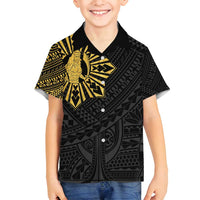 Philippines Tribal Family Matching Puletasi and Hawaiian Shirt King Lapu Lapu Gold Version