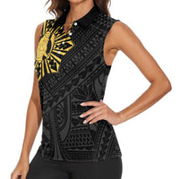 Philippines Tribal Women Sleeveless Polo Shirt King Lapu Lapu Gold Version