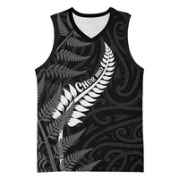 Personalised New Zealand Chur Bro Basketball Jersey Maori Koru With Silver Fern LT05 Unisex Black - Polynesian Pride