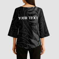 Personalised New Zealand Chur Bro Kimono Sleeve Blouse Maori Koru With Silver Fern