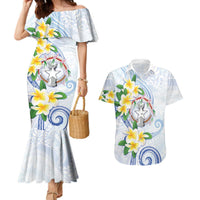 Northern Mariana Islands Chamorro Couples Matching Mermaid Dress and Hawaiian Shirt Plumeria Curves Style White Version LT05 White - Polynesian Pride