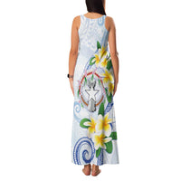 Northern Mariana Islands Chamorro Family Matching Tank Maxi Dress and Hawaiian Shirt Plumeria Curves Style White Version