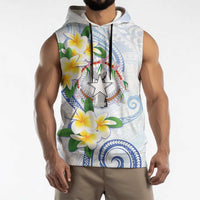 Northern Mariana Islands Chamorro Sleeveless Hoodie Plumeria Curves Style White Version