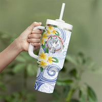 Northern Mariana Islands Chamorro Tumbler With Handle Plumeria Curves Style White Version