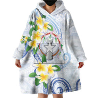 Northern Mariana Islands Chamorro Wearable Blanket Hoodie Plumeria Curves Style White Version