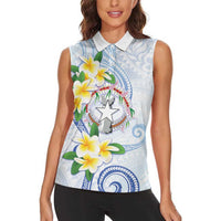 Northern Mariana Islands Chamorro Women Sleeveless Polo Shirt Plumeria Curves Style White Version LT05 - Polynesian Pride