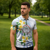 Northern Mariana Islands Chamorro Zipper Polo Shirt Plumeria Curves Style White Version
