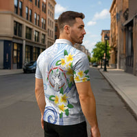 Northern Mariana Islands Chamorro Zipper Polo Shirt Plumeria Curves Style White Version