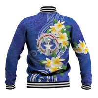 Northern Mariana Islands Chamorro Baseball Jacket Plumeria Curves Style Navy Version LT05 - Polynesian Pride