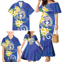 Northern Mariana Islands Chamorro Family Matching Mermaid Dress and Hawaiian Shirt Plumeria Curves Style Navy Version LT05 - Polynesian Pride