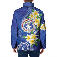 Northern Mariana Islands Chamorro Padded Jacket Plumeria Curves Style Navy Version