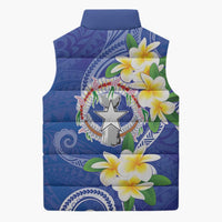 Northern Mariana Islands Chamorro Sleeveless Puffer Jacket Plumeria Curves Style Navy Version