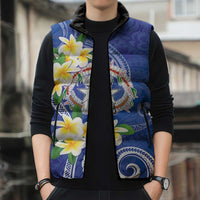 Northern Mariana Islands Chamorro Sleeveless Puffer Jacket Plumeria Curves Style Navy Version