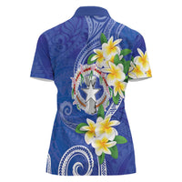 Northern Mariana Islands Chamorro Women Polo Shirt Plumeria Curves Style Navy Version