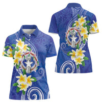 Northern Mariana Islands Chamorro Women Polo Shirt Plumeria Curves Style Navy Version