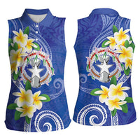 Northern Mariana Islands Chamorro Women Sleeveless Polo Shirt Plumeria Curves Style Navy Version LT05 - Polynesian Pride
