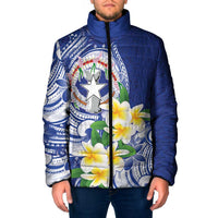 Northern Mariana Islands Padded Jacket Polynesian Pattern With Frangipani LT05 Men Navy - Polynesian Pride