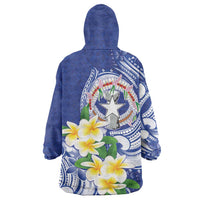 Northern Mariana Islands Wearable Blanket Hoodie Polynesian Pattern With Frangipani