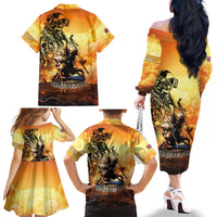 Hawaii Memorial Day Family Matching Off The Shoulder Long Sleeve Dress and Hawaiian Shirt Remember Their Sacrifice