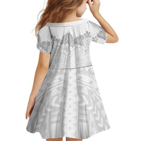 Samoa Lotu Tamaiti Kid Short Sleeve Dress White Sunday Polynesian Pattern With Tropical Flowers