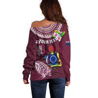 Personalized Cook Islands Mangaia Off Shoulder Sweater Coat Of Arms Plumeria Polynesian Turtle LT05 - Polynesian Pride
