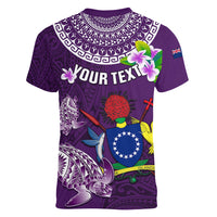 Personalized Cook Islands Rarotonga Women V Neck T Shirt Coat Of Arms Plumeria Polynesian Turtle LT05 - Polynesian Pride