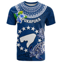 Cook Islands Pukapuka T Shirt Coat Of Arms Plumeria Polynesian Turtle LT05 Blue - Polynesian Pride