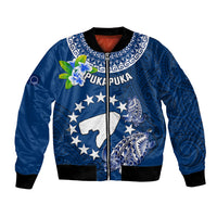 Personalized Cook Islands Pukapuka Bomber Jacket Coat Of Arms Plumeria Polynesian Turtle LT05 Unisex Blue - Polynesian Pride