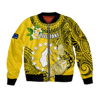 Personalized Cook Islands Aitutaki Bomber Jacket Coat Of Arms Plumeria Polynesian Turtle LT05 Unisex Yellow - Polynesian Pride