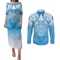 Fiji Day Couples Matching Puletasi and Long Sleeve Button Shirt 55th Anniversary Forever Fiji - Polynesian Pride