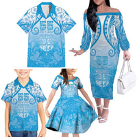 Fiji Day Family Matching Off The Shoulder Long Sleeve Dress and Hawaiian Shirt 55th Anniversary Forever Fiji - Polynesian Pride