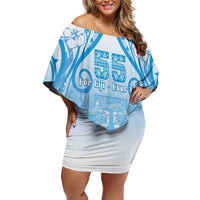 Fiji Day Off Shoulder Short Dress 55th Anniversary Forever Fiji LT05 Women Blue - Polynesian Pride