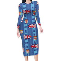 Fiji Masi Tapa Long Sleeve Bodycon Dress Coat Of Arms - Polynesian Pride