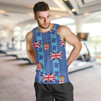 Fiji Masi Tapa Men Tank Top Coat Of Arms LT05 Blue - Polynesian Pride