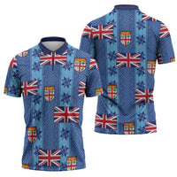 Fiji Masi Tapa Zipper Polo Shirt Coat Of Arms - Polynesian Pride