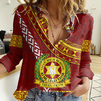 Custom Vavau High School Women Casual Shirt Tongan Kupesi Pattern LT05 Female Red - Polynesian Pride