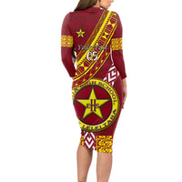 Custom Eua High School Long Sleeve Bodycon Dress Tongan Kupesi Pattern LT05 - Polynesian Pride