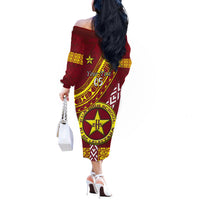 Custom Eua High School Off The Shoulder Long Sleeve Dress Tongan Kupesi Pattern LT05 - Polynesian Pride