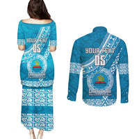 Custom Lavengamalie College Couples Matching Puletasi Dress and Long Sleeve Button Shirts Tongan Kupesi Pattern LT05 - Polynesian Pride